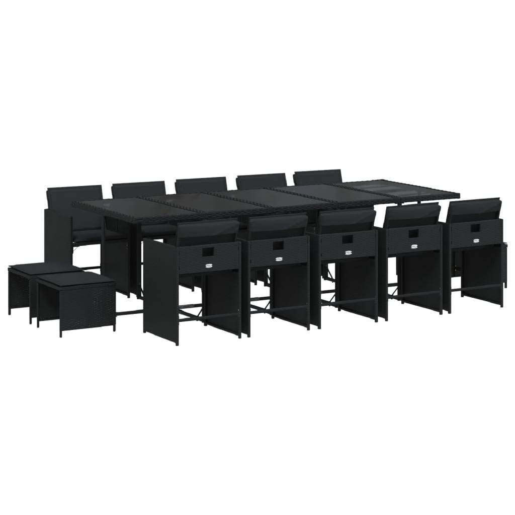 vidaXL 15-tlg. Garten-Essgruppe mit Kissen Schwarz Poly Rattan