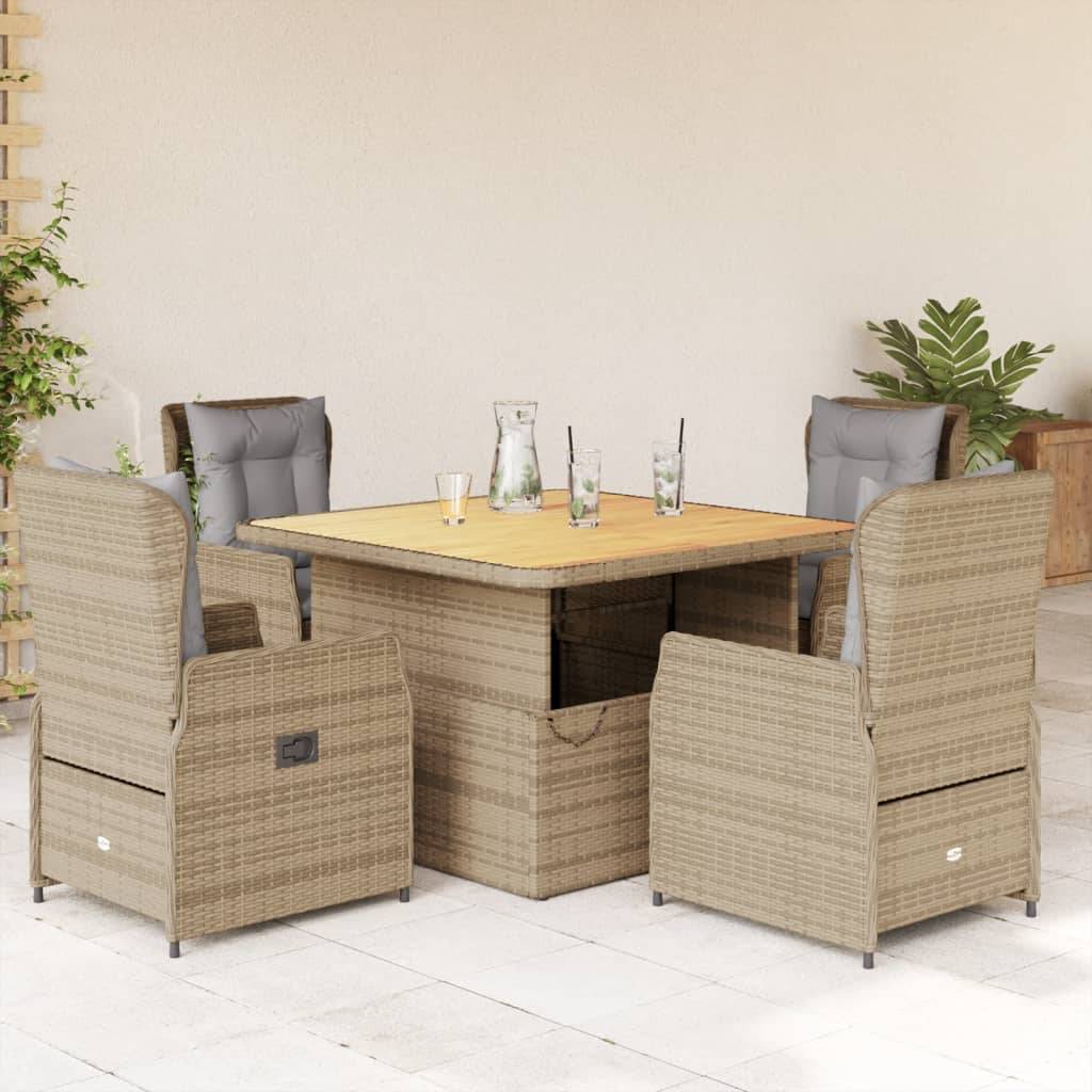 vidaXL 5-tlg. Garten-Essgruppe mit Kissen Beige Poly Rattan