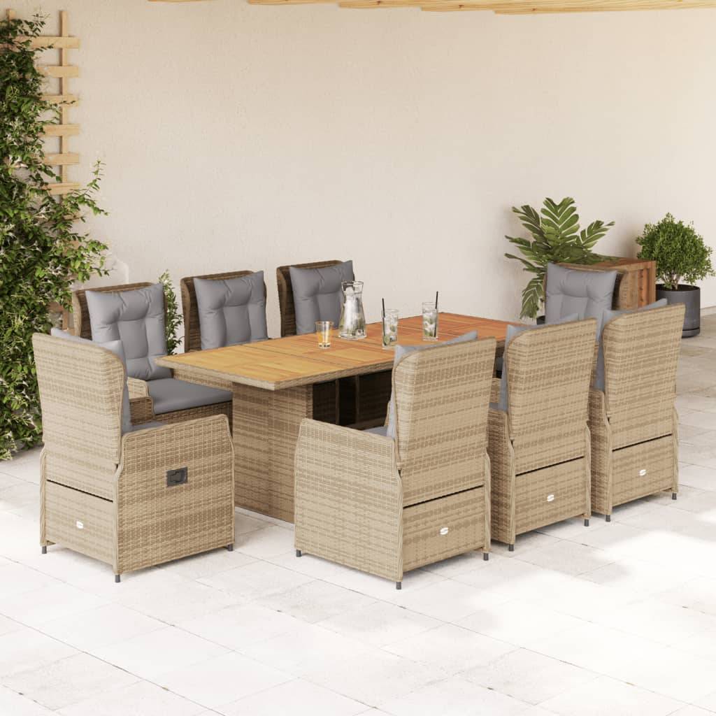vidaXL 9-tlg. Garten-Essgruppe mit Kissen Beige Poly Rattan