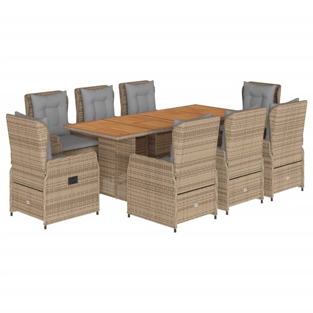 vidaXL 9-tlg. Garten-Essgruppe mit Kissen Beige Poly Rattan