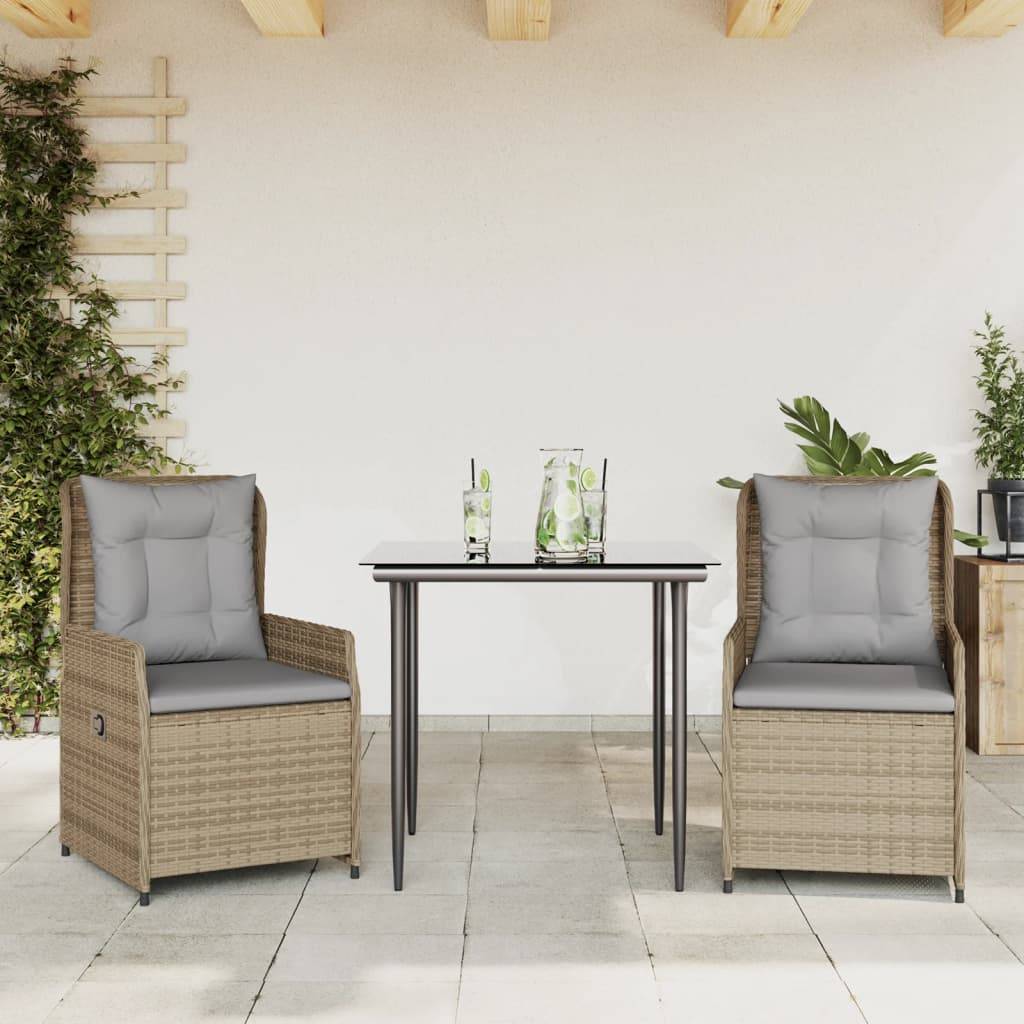 vidaXL 3-tlg. Garten-Essgruppe mit Kissen Beige Poly Rattan