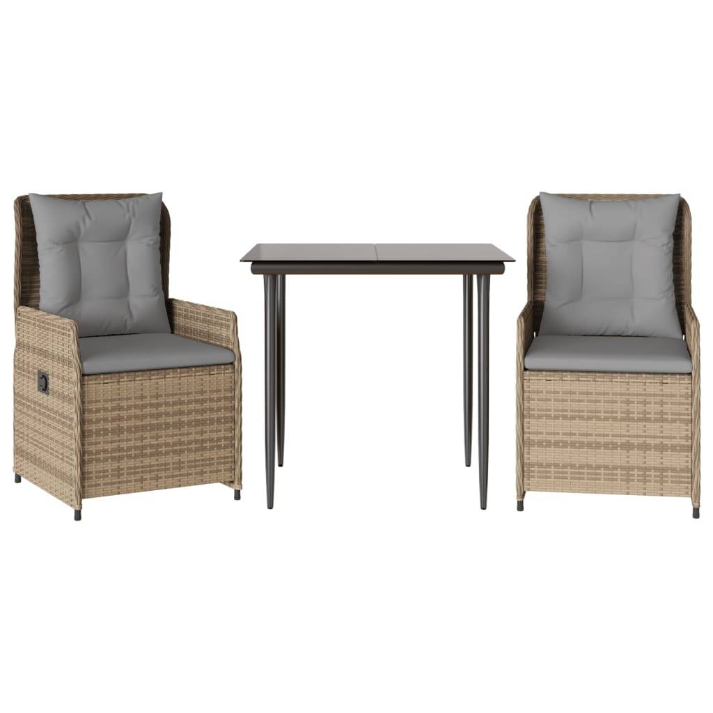 vidaXL 3-tlg. Garten-Essgruppe mit Kissen Beige Poly Rattan