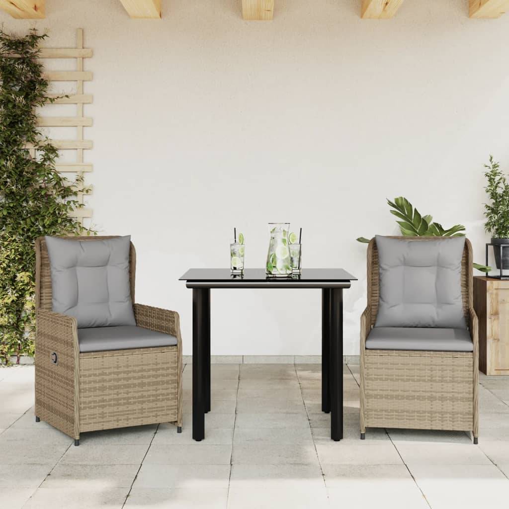 vidaXL 3-tlg. Garten-Essgruppe mit Kissen Beige Poly Rattan