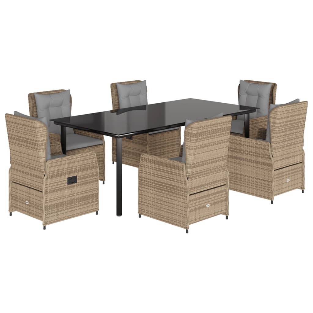 vidaXL 7-tlg. Garten-Essgruppe mit Kissen Beige Poly Rattan
