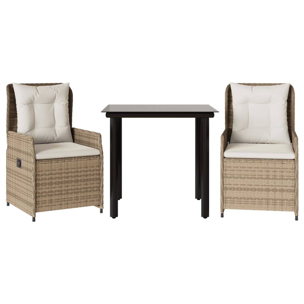 vidaXL 3-tlg. Garten-Essgruppe mit Kissen Beige Poly Rattan