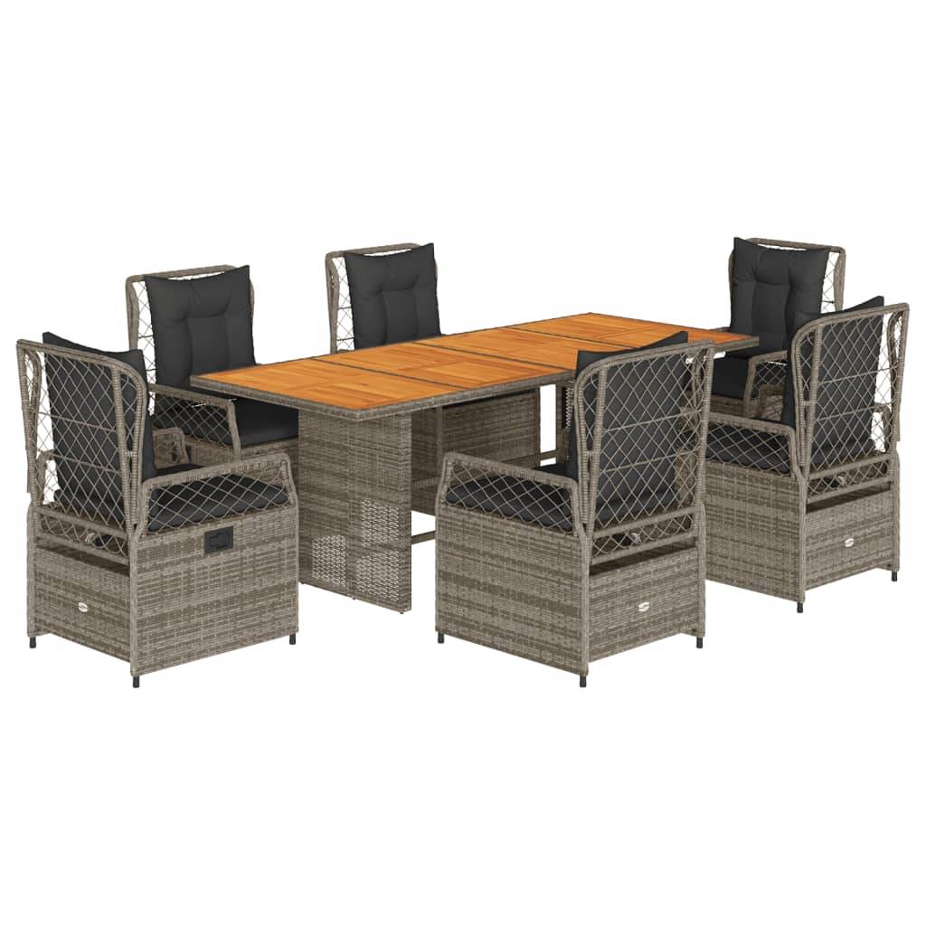 vidaXL 7-tlg. Garten-Essgruppe mit Kissen Grau Poly Rattan