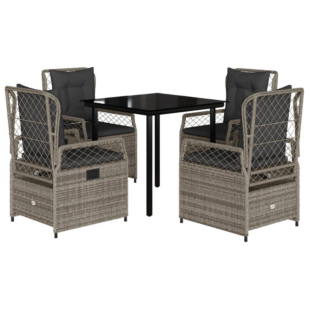 vidaXL 5-tlg. Garten-Essgruppe mit Kissen Grau Poly Rattan
