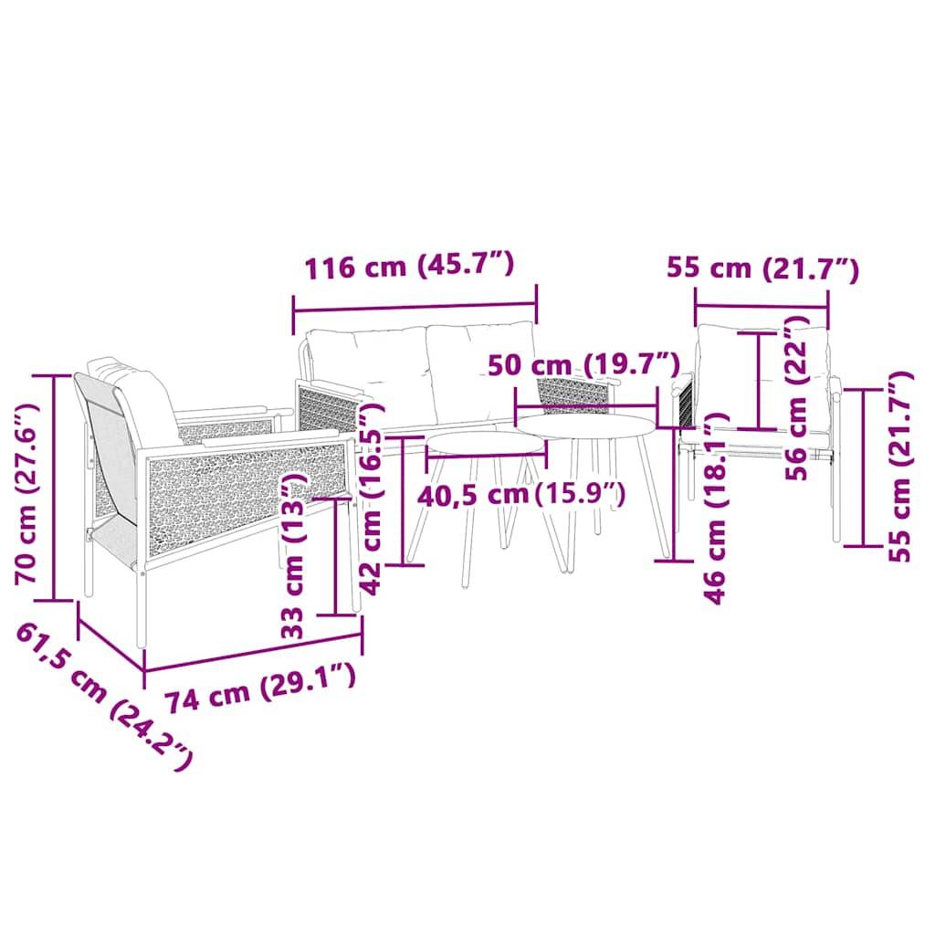 vidaXL 5-tlg. Balkonmöbel-Set mit Kissen Schwarz Stahl