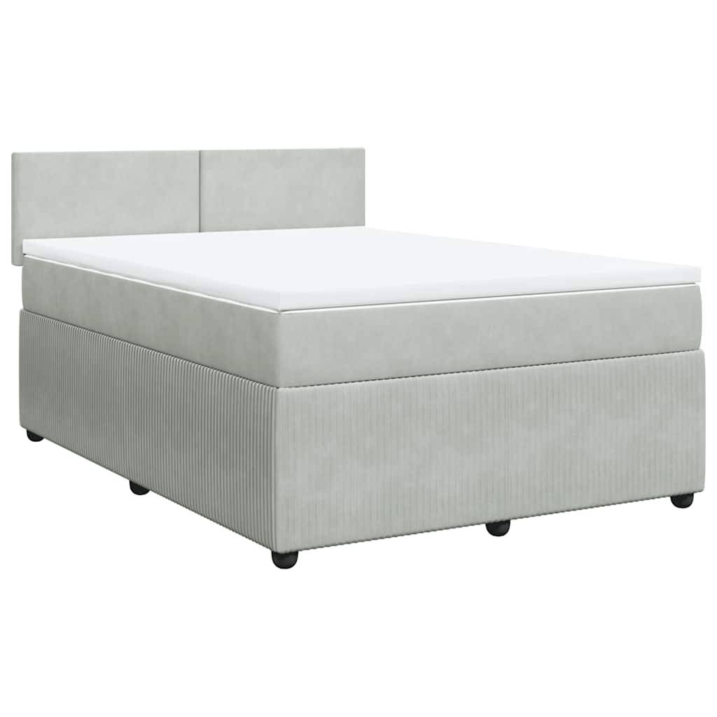 vidaXL Boxspringbett mit Matratze Hellgrau 140x200 cm Samt