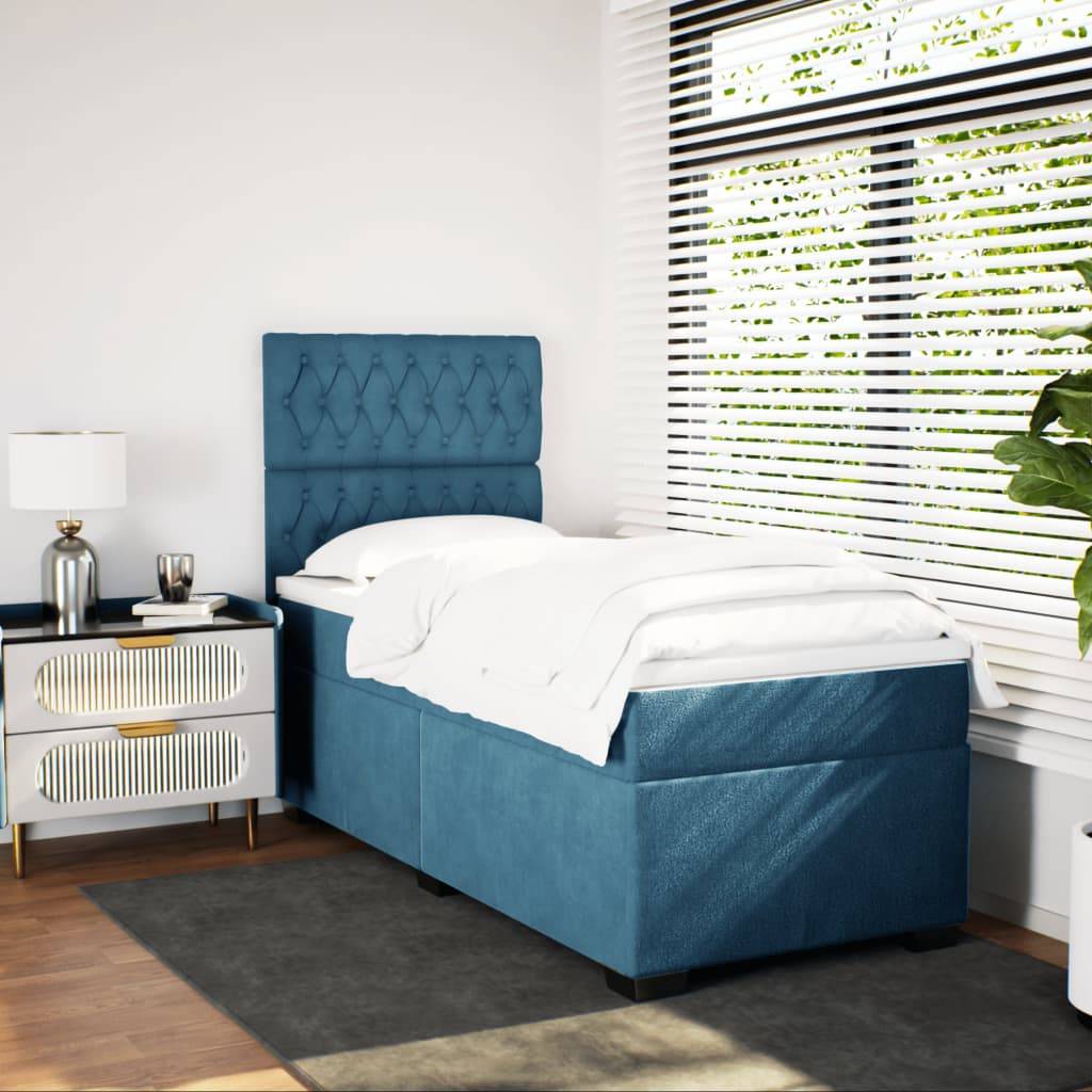 vidaXL Boxspringbett mit Matratze Blau 100x200 cm Samt