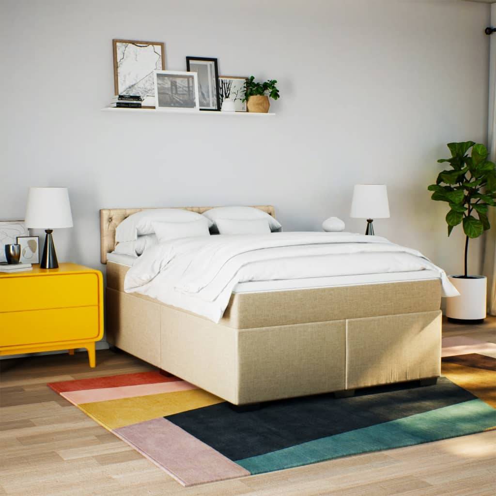 vidaXL Boxspringbett mit Matratze Creme 160x200 cm Stoff