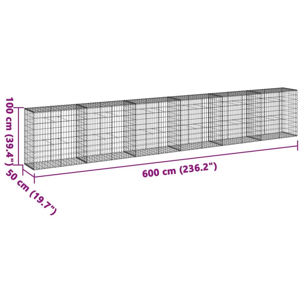 vidaXL Gabione mit Deckel 600x50x100 cm Verzinktes Eisen