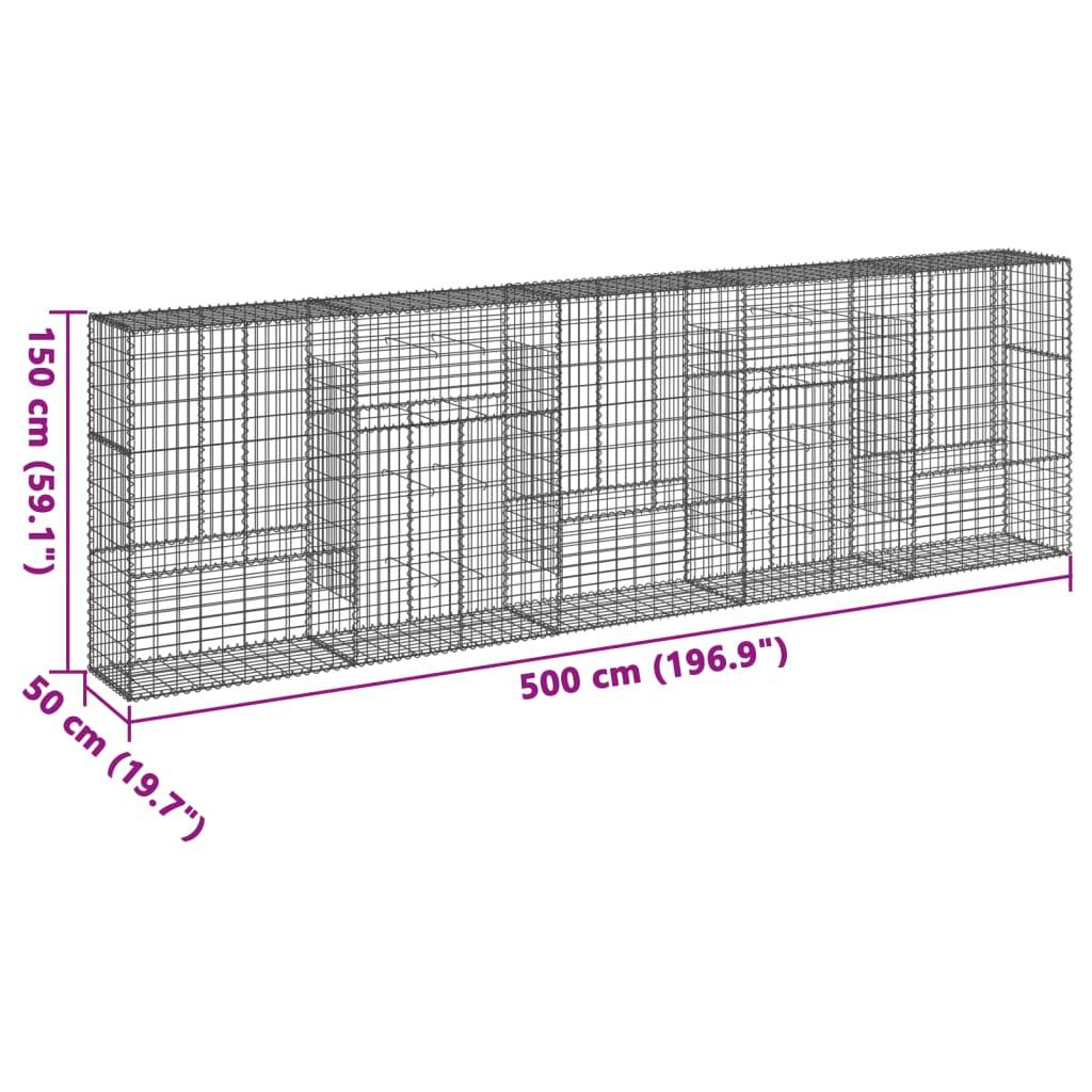 vidaXL Gabione mit Deckel 500x50x150 cm Verzinktes Eisen
