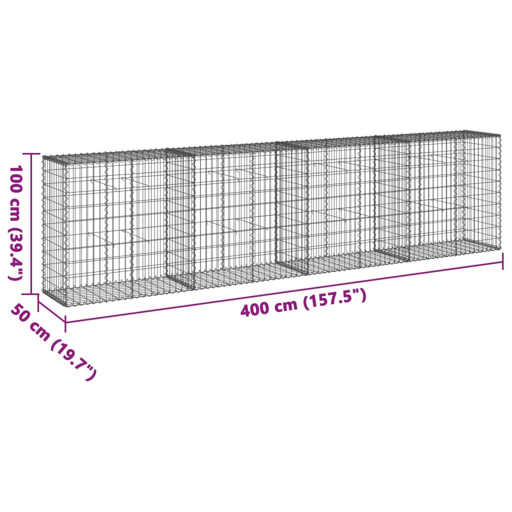 vidaXL Gabione mit Deckel 400x50x100 cm Verzinktes Eisen
