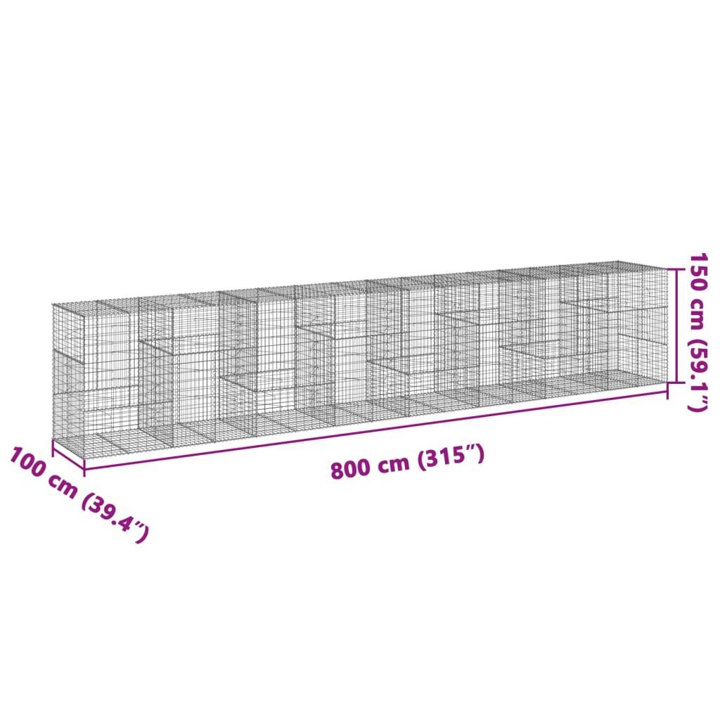 vidaXL Gabione mit Deckel 800x100x150 cm Verzinktes Eisen