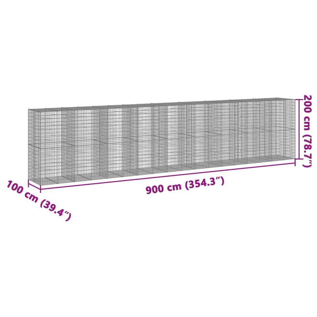 vidaXL Gabione mit Deckel 900x100x200 cm Verzinktes Eisen
