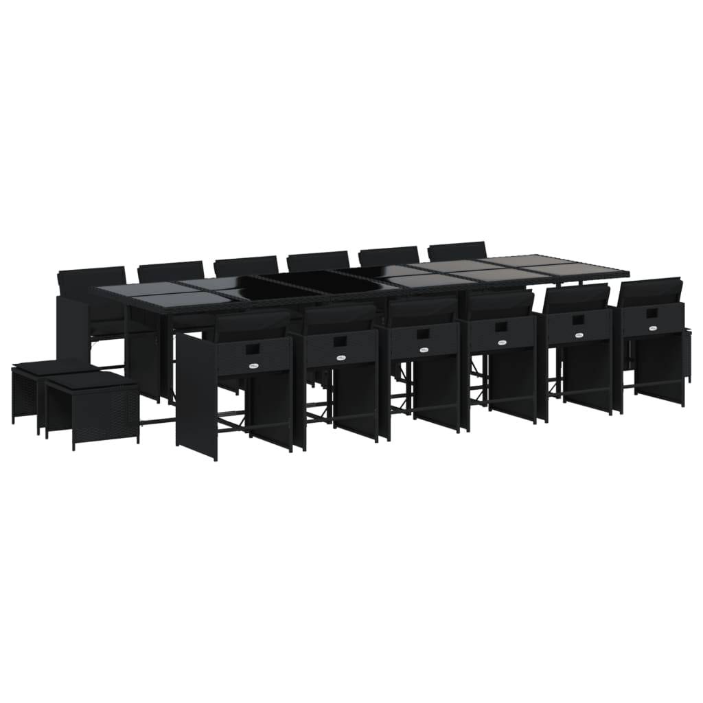 vidaXL 17-tlg. Garten-Essgruppe mit Kissen Schwarz Poly Rattan