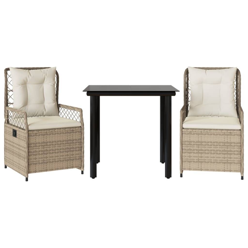 vidaXL 3-tlg. Garten-Essgruppe mit Kissen Beige Poly Rattan