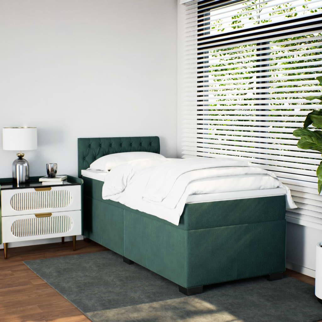 vidaXL Boxspringbett mit Matratze Dunkelgrün 90x190 cm Samt