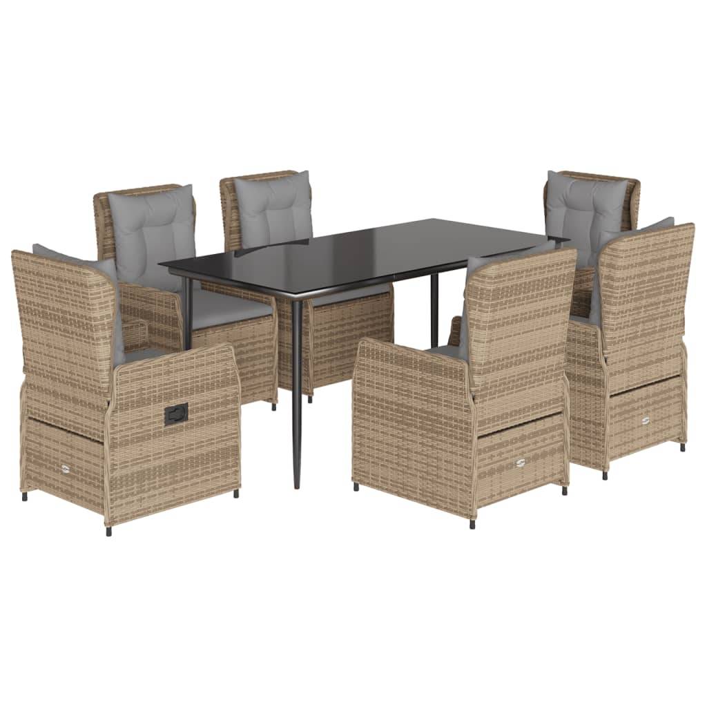 vidaXL 7-tlg. Garten-Essgruppe mit Kissen Beige Poly Rattan