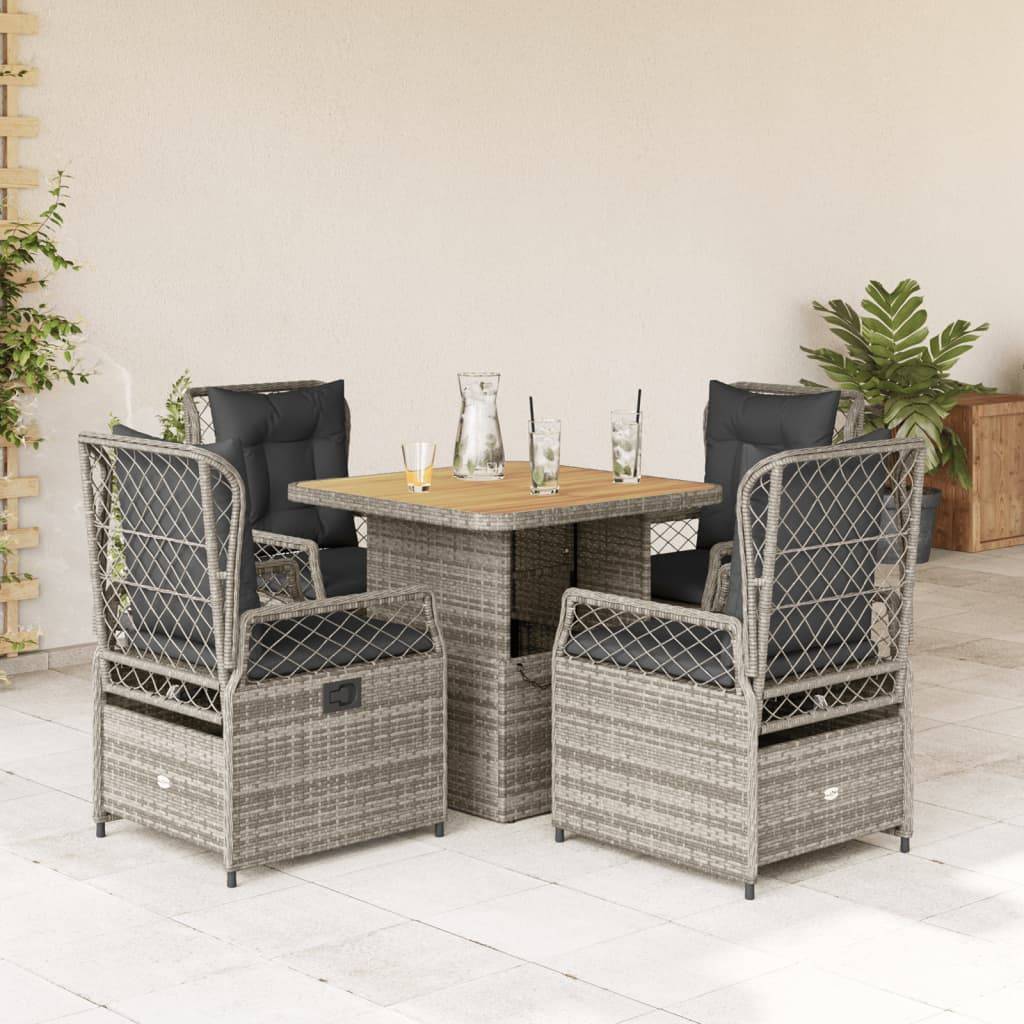 vidaXL 5-tlg. Garten-Essgruppe mit Kissen Grau Poly Rattan