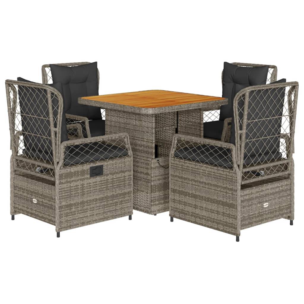 vidaXL 5-tlg. Garten-Essgruppe mit Kissen Grau Poly Rattan
