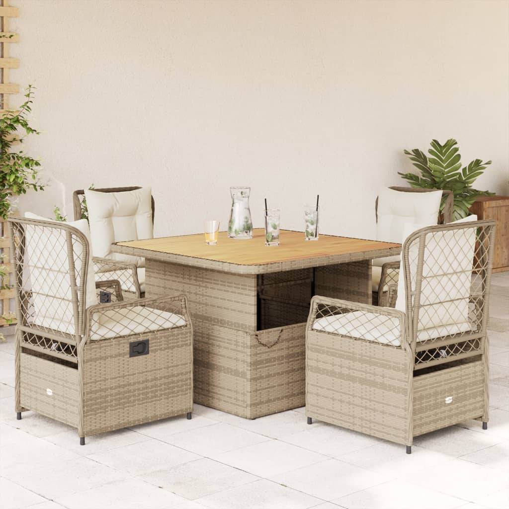 vidaXL 5-tlg. Garten-Essgruppe mit Kissen Beige Poly Rattan