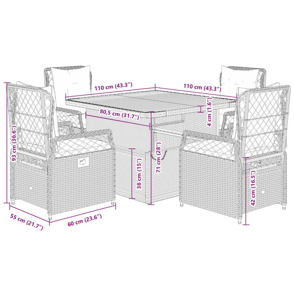 vidaXL 5-tlg. Garten-Essgruppe mit Kissen Beige Poly Rattan