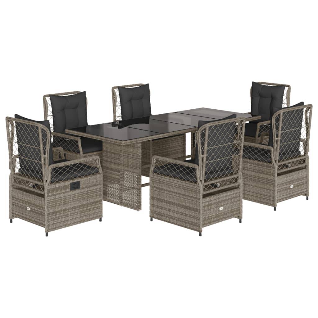 vidaXL 7-tlg. Garten-Essgruppe mit Kissen Grau Poly Rattan