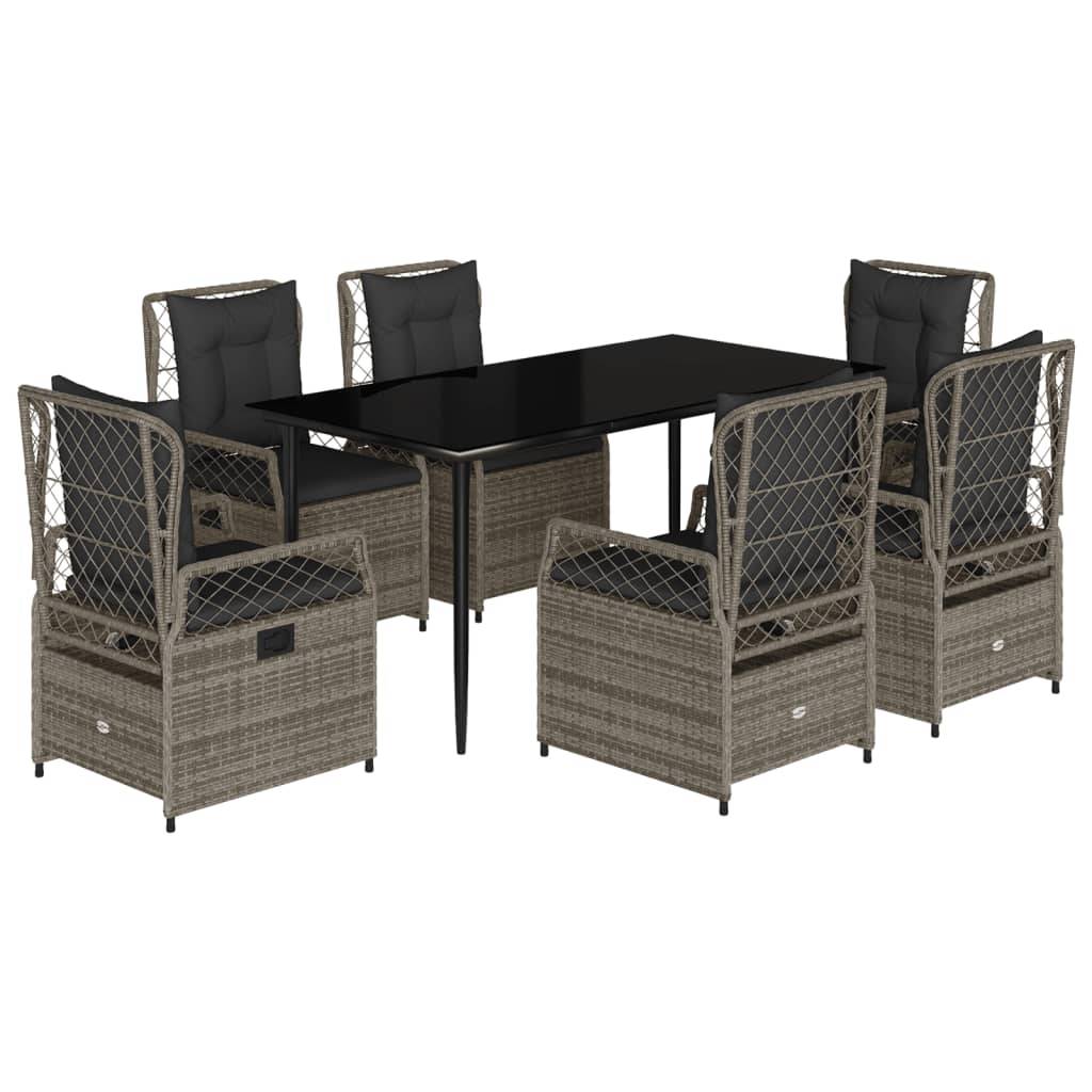 vidaXL 7-tlg. Garten-Essgruppe mit Kissen Grau Poly Rattan