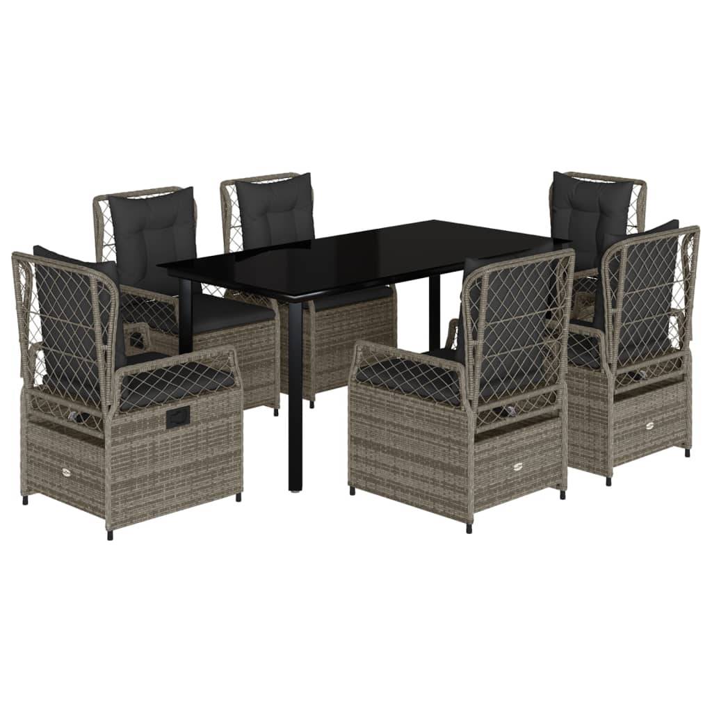 vidaXL 7-tlg. Garten-Essgruppe mit Kissen Grau Poly Rattan