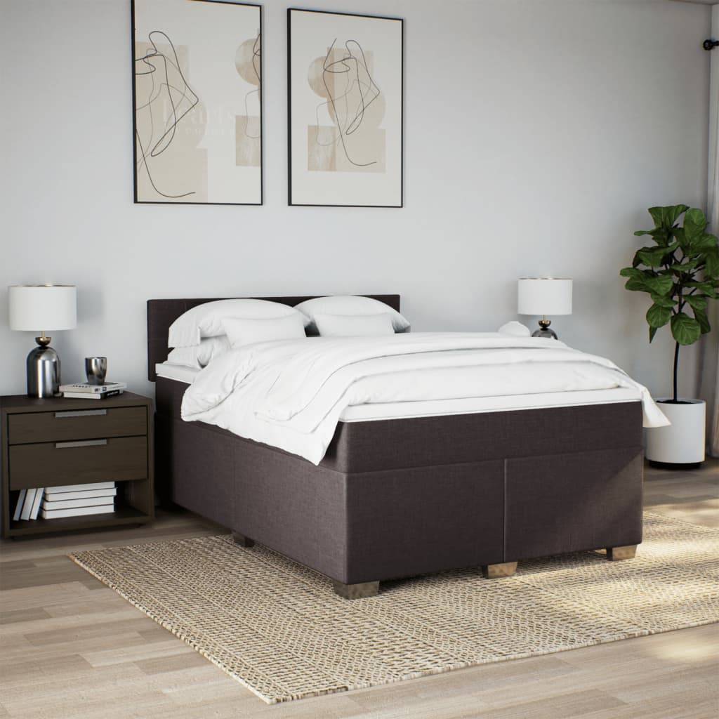 vidaXL Boxspringbett mit Matratze Dunkelbraun 160x200 cm Stoff