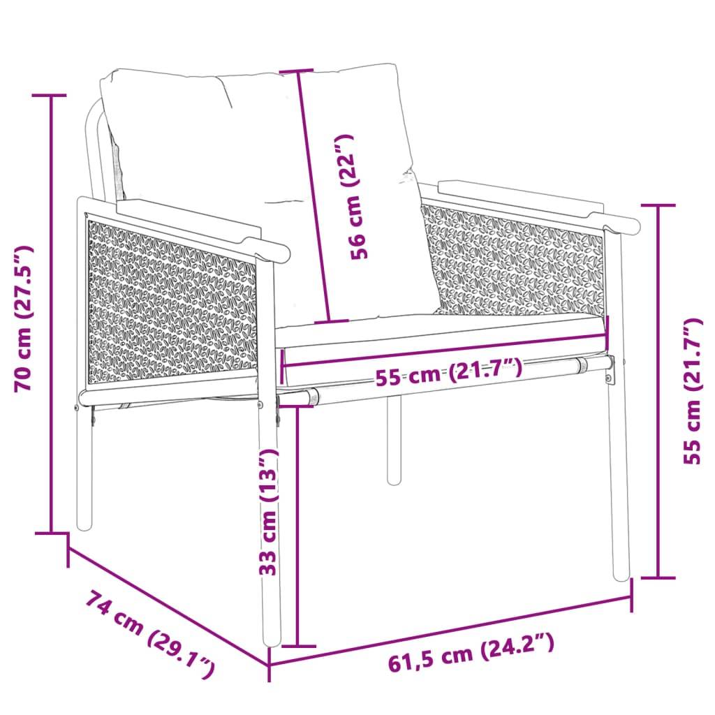 vidaXL Gartenstühle mit Kissen 2 Stk. Schwarz Stahl