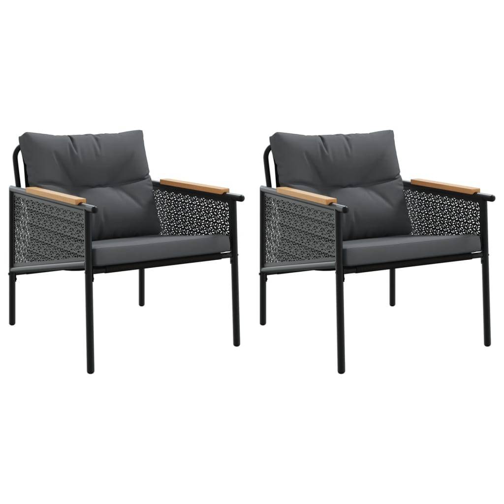 vidaXL Gartenstühle mit Kissen 2 Stk. Schwarz Stahl