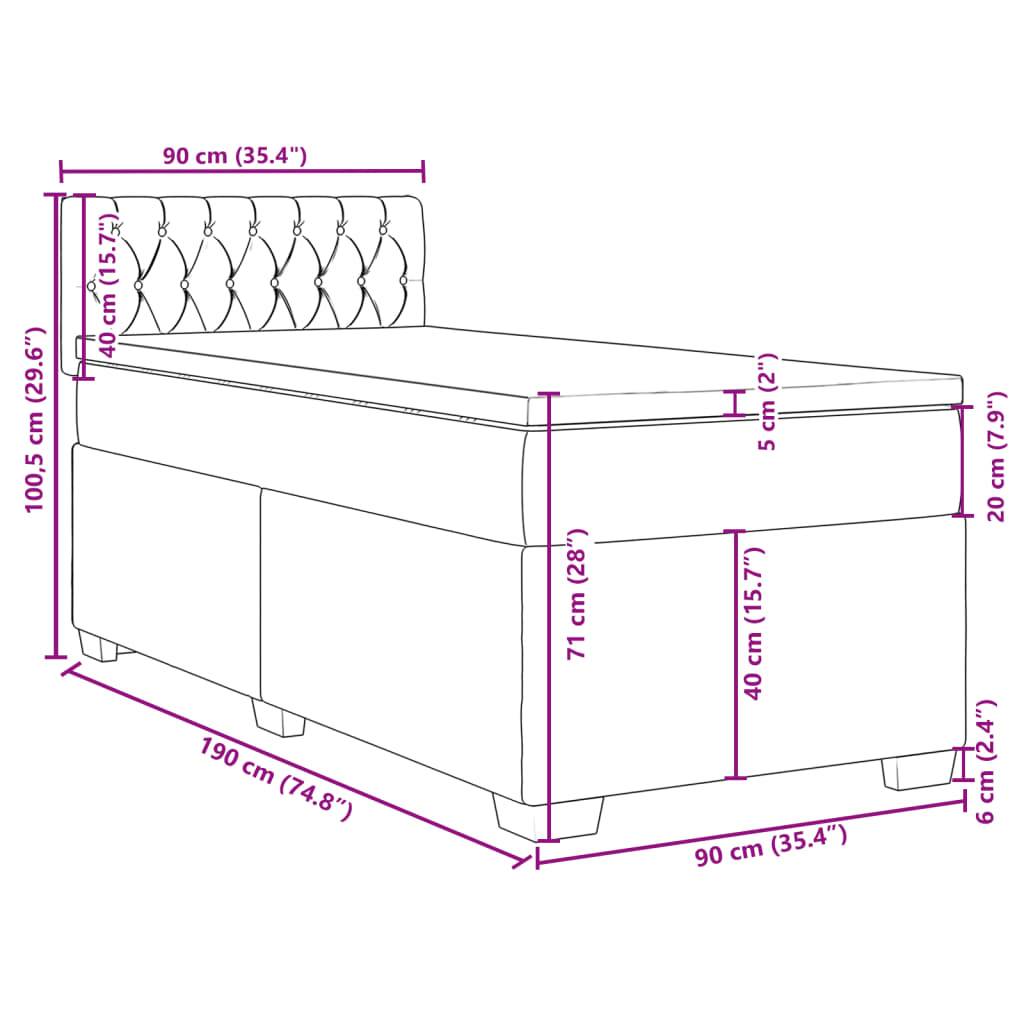 vidaXL Boxspringbett mit Matratze Dunkelgrau 90x190 cm Samt