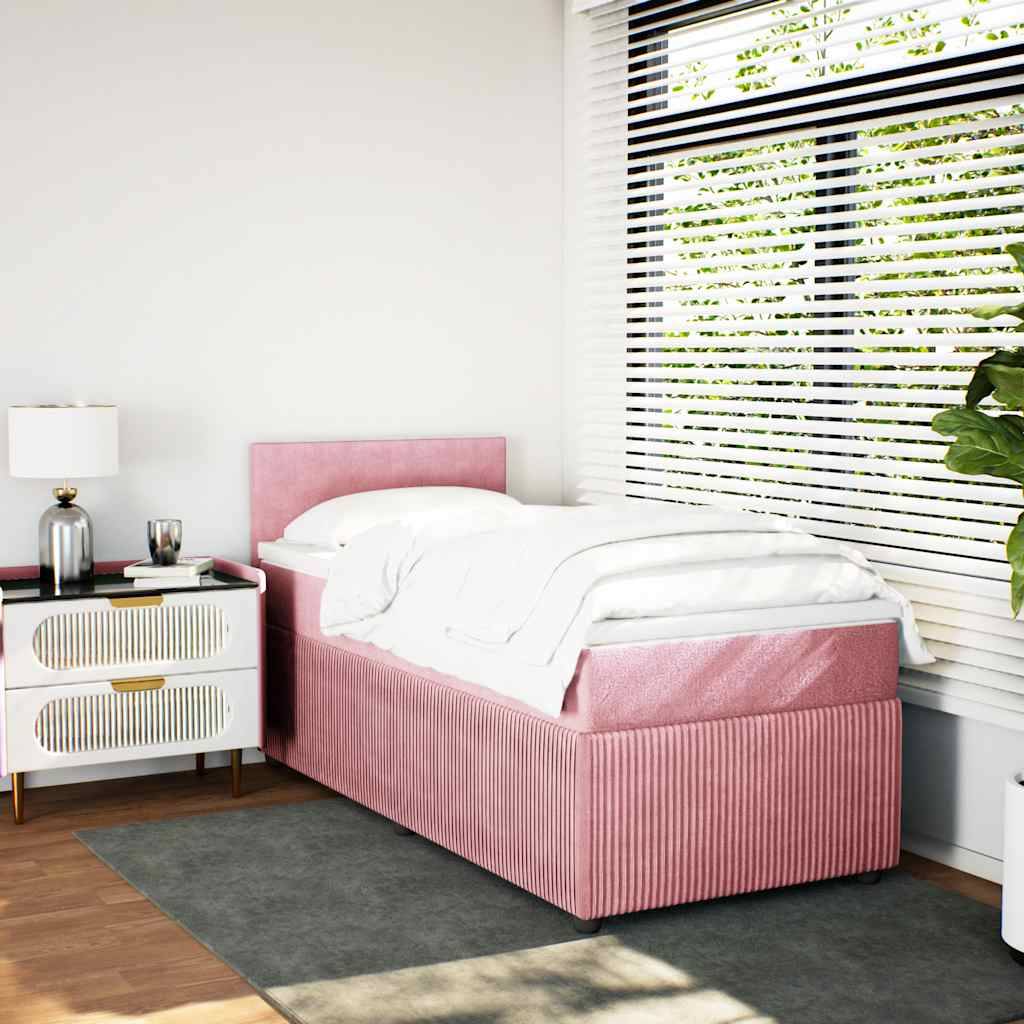 vidaXL Boxspringbett mit Matratze Rosa 100x200 cm Samt