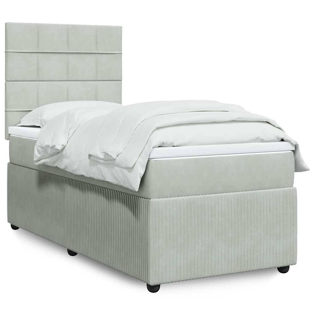 vidaXL Boxspringbett mit Matratze Hellgrau 90x190 cm Samt