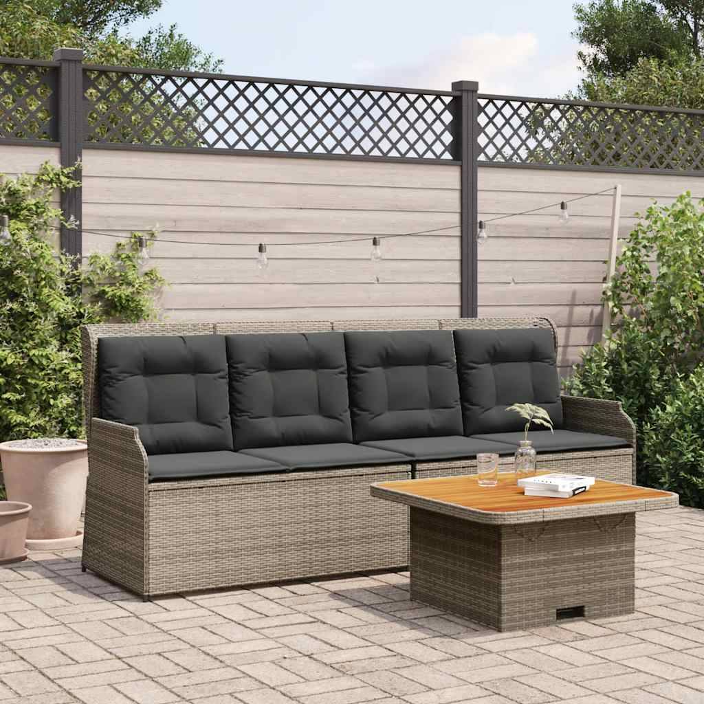 vidaXL 3-tlg. Garten-Lounge-Set mit Kissen Grau Poly Rattan