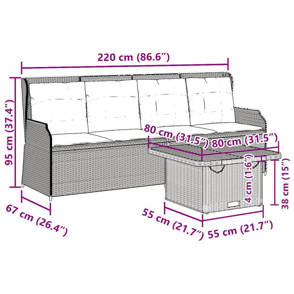 vidaXL 3-tlg. Garten-Lounge-Set mit Kissen Grau Poly Rattan