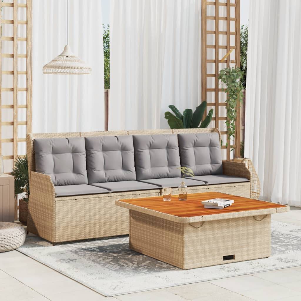 vidaXL 3-tlg. Garten-Sofagarnitur mit Kissen Beige Poly Rattan