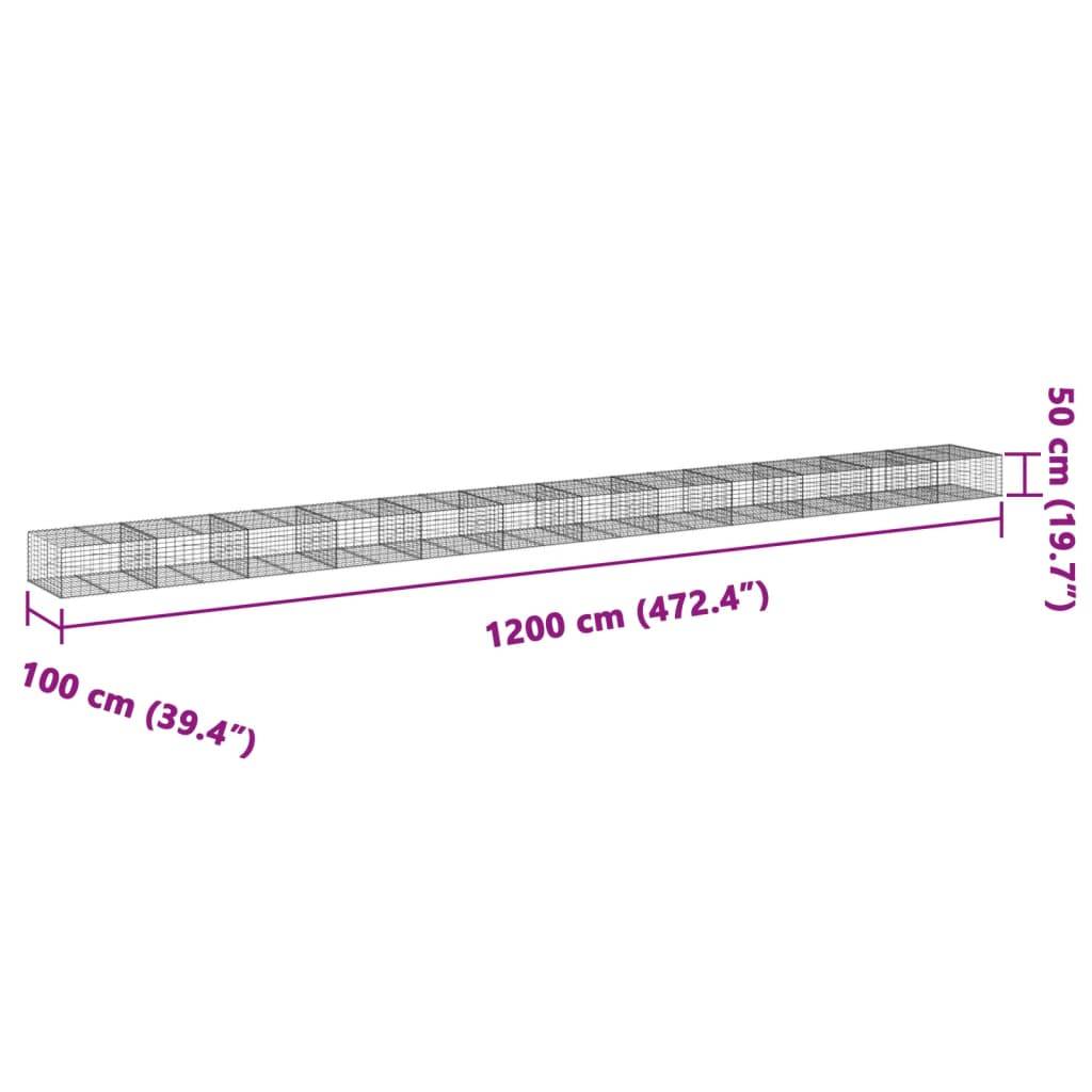 vidaXL Gabione mit Deckel 1200x100x50 cm Verzinktes Eisen