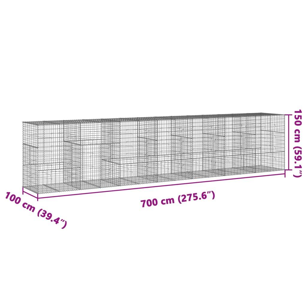 vidaXL Gabione mit Deckel 700x100x150 cm Verzinktes Eisen