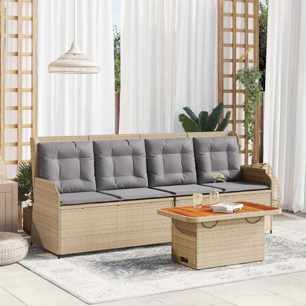 vidaXL 3-tlg. Garten-Lounge-Set mit Kissen Beige Poly Rattan