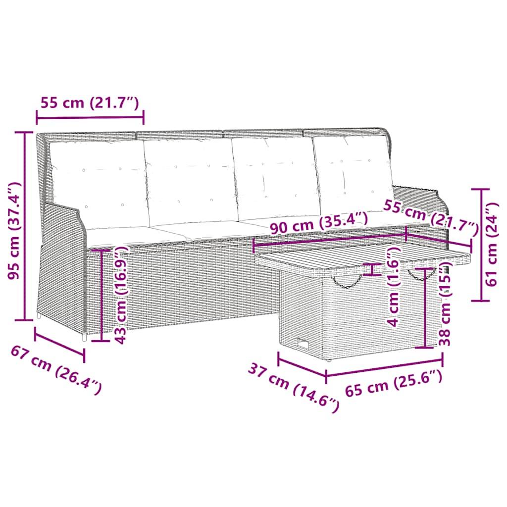 vidaXL 3-tlg. Garten-Lounge-Set mit Kissen Beige Poly Rattan