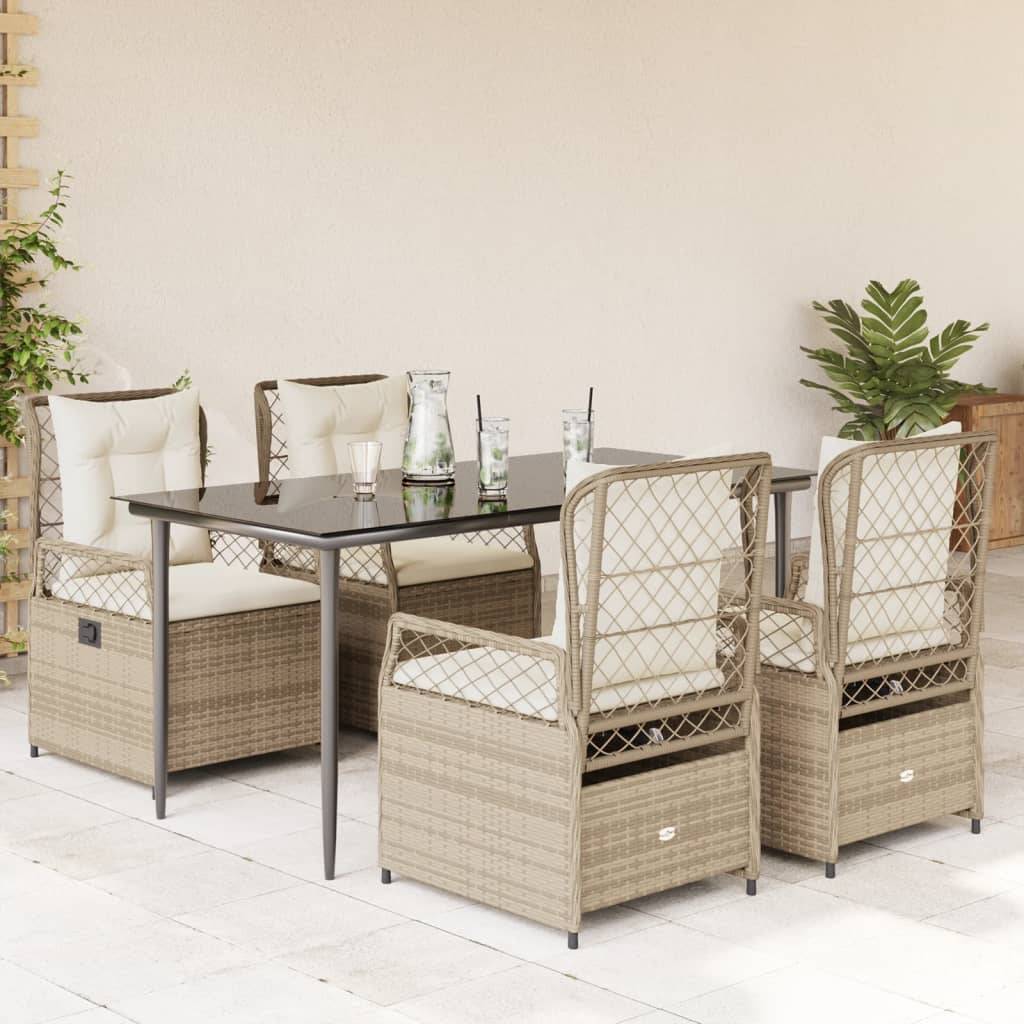 vidaXL 5-tlg. Garten-Essgruppe mit Kissen Beige Poly Rattan