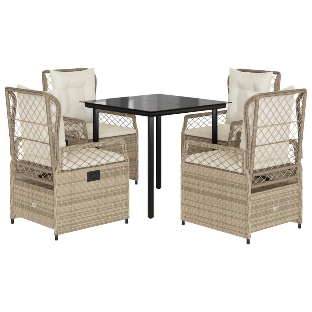 vidaXL 5-tlg. Garten-Essgruppe mit Kissen Beige Poly Rattan