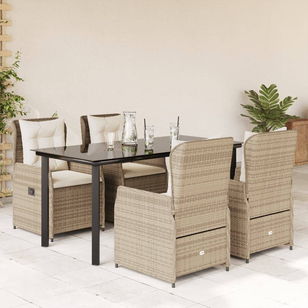 vidaXL 5-tlg. Garten-Essgruppe mit Kissen Beige Poly Rattan