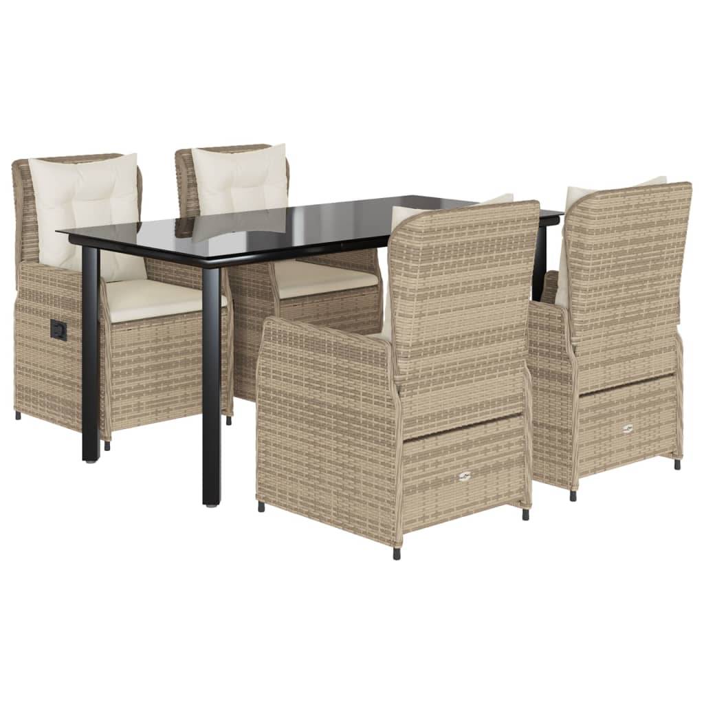 vidaXL 5-tlg. Garten-Essgruppe mit Kissen Beige Poly Rattan