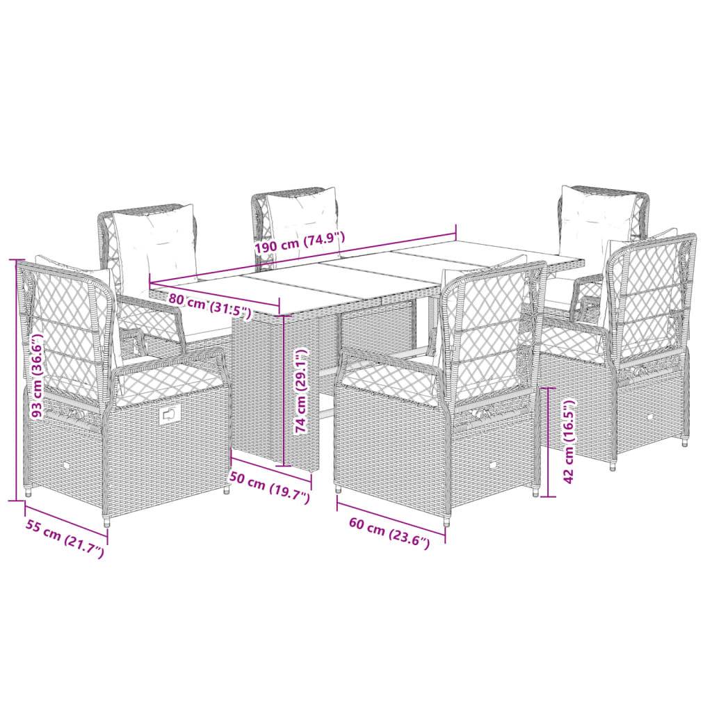 vidaXL 7-tlg. Garten-Essgruppe mit Kissen Grau Poly Rattan
