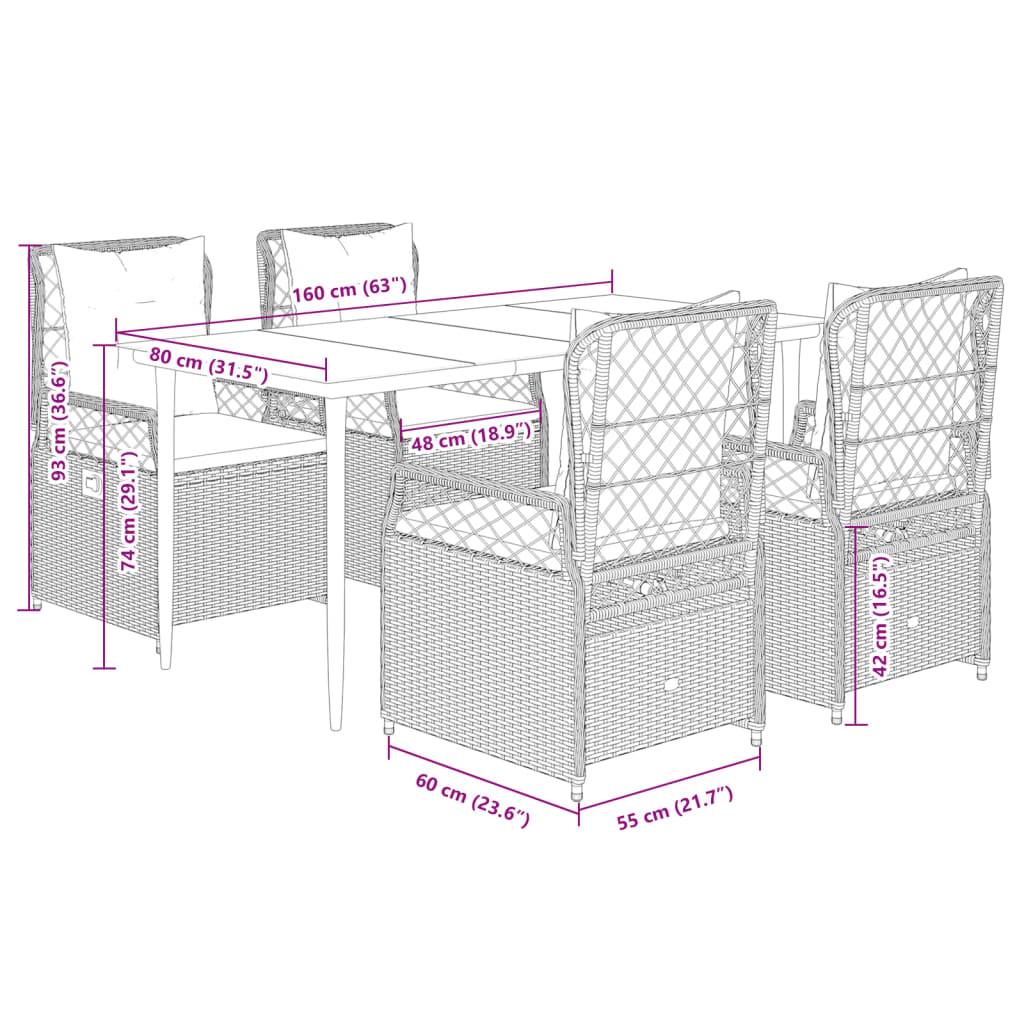 vidaXL 5-tlg. Garten-Essgruppe mit Kissen Grau Poly Rattan